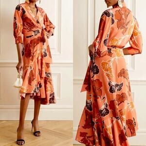 NWT Johanna Ortiz Rum Journey Asymmetric Floral Silk Wrap Dress Size 6
